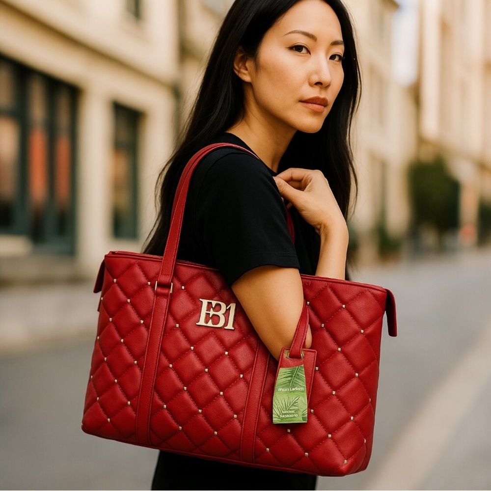 Badgley Mischka Red Quilted Tote